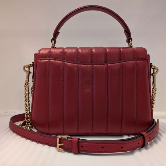 Coach x Jennifer Lopez Marley Top Handle Satchel Linear Quilting Dark Cardinal - Picture 9 of 13